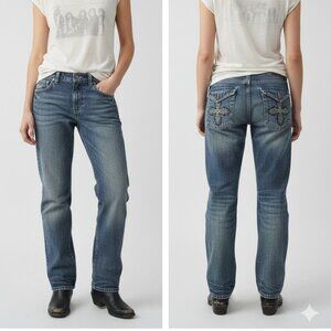 Flypaper Jeans Blue Boot Cut Distressed Y2K Biker Grunge 30 x 30